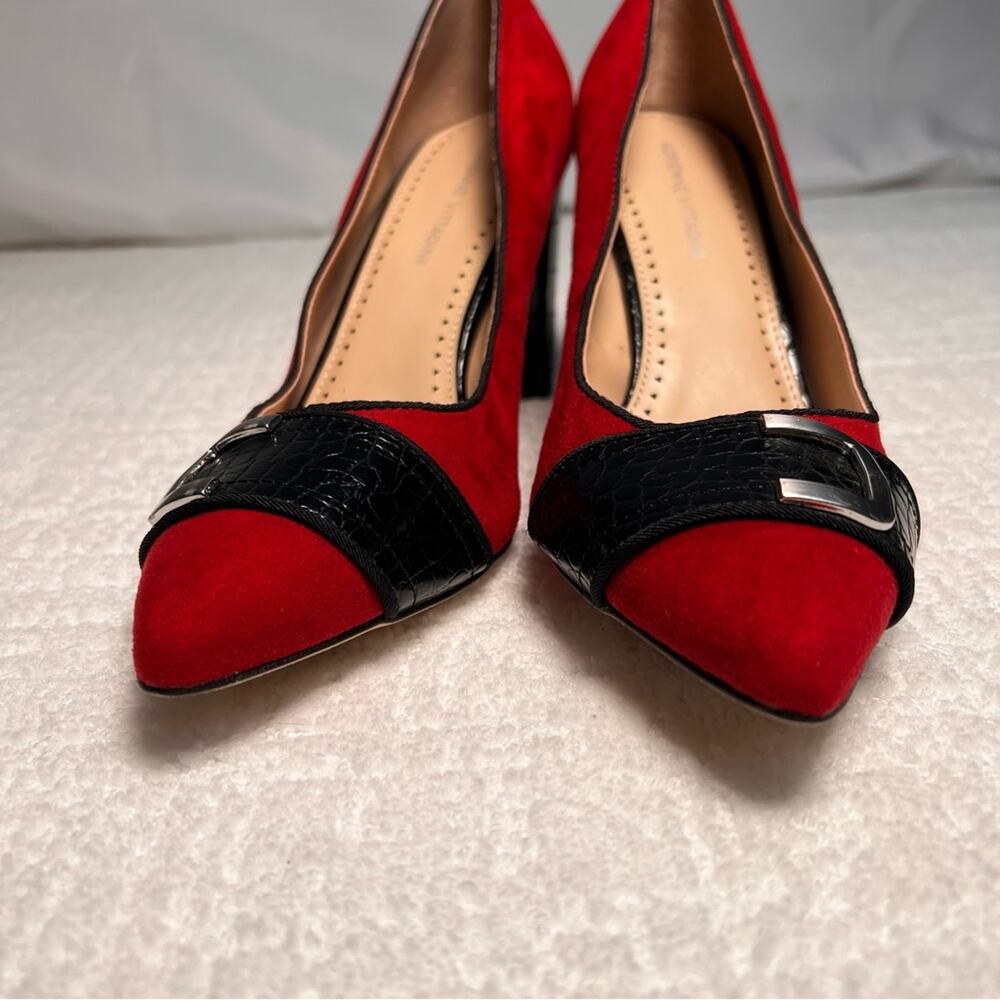 Adrienne Vittadini Nanna burgundy faux suede pumps with snakeskin heel size 9.5m - Picture 2 of 8